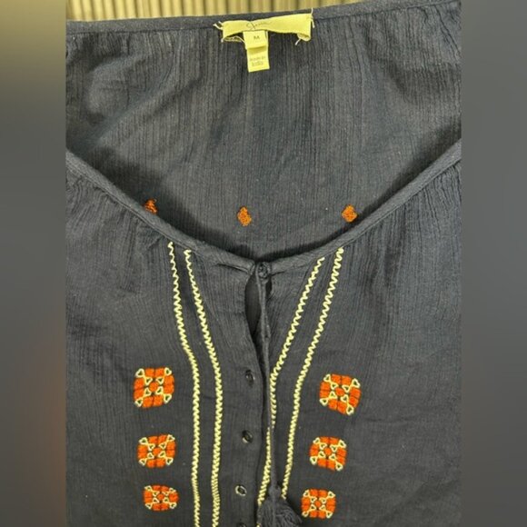 Women’s Joie Blue Orange Geometric Short Sleeve Blouse Top Designer Size Medium - Picture 3 of 4